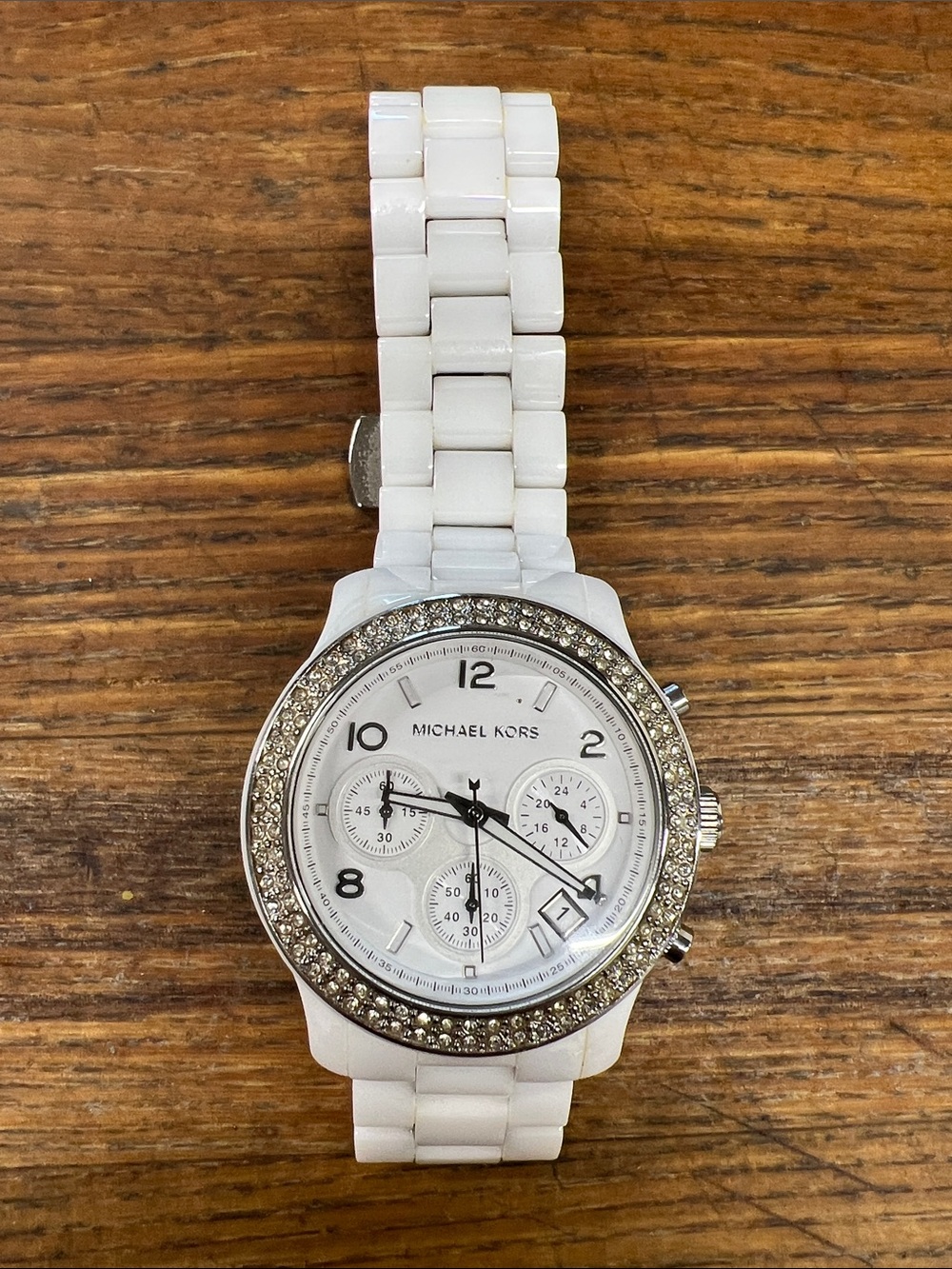 Michael Kors White Ceramic Crystal-Trim Chronograph Watch